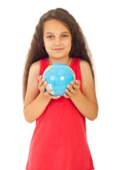 Beautiful girl holding world globe