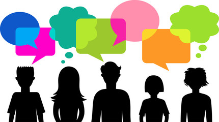 silhouette of young people with speech bubbles