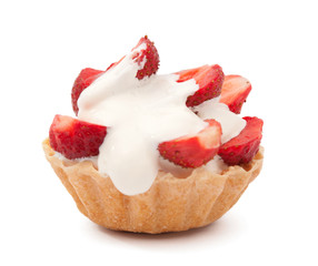 strawberries and cream in a basket