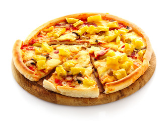 Tasty Italian pizza over white
