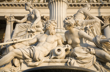 Vienna - detail from Pallas Athena fountain in morning light