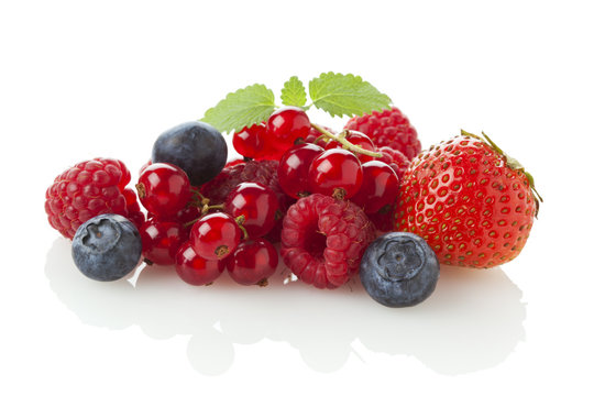 berry fruit assortment isolated on white background