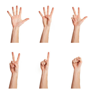 counting man's hand isolated over white background