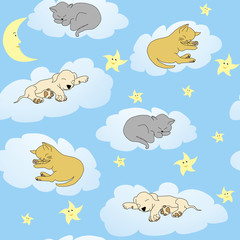 Background with sleepy animals and blue night sky