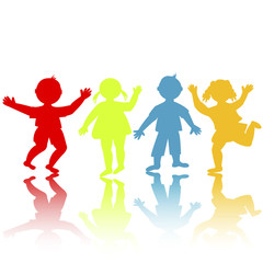 Colored children silhouettes playing