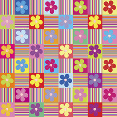 Pattern wth colored flowers and stripes