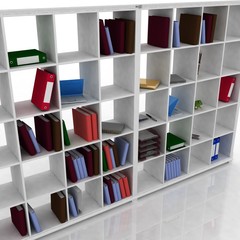 3d book shelf with instruments for office