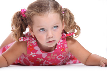 Little girl wearing pink floral dress