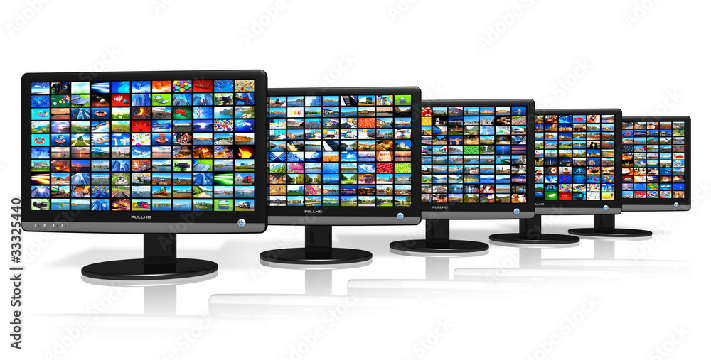 Poster row of lcd displays with picture galleries