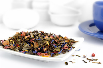 Mix of green and herbal tea isolated on the white background