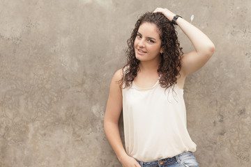 Woman with her hand in her hair