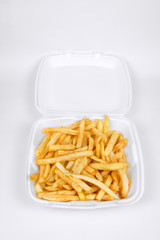 French Fries in Styrofoam Take Out Container