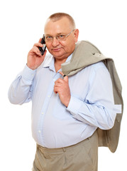 Businessman with phone and jacket
