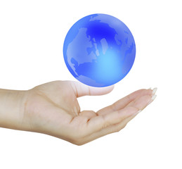 holding a glowing earth globe in his hands