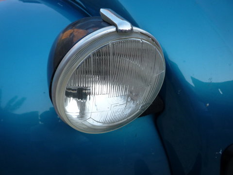 blue Classic Car Citroen 2cv headlight