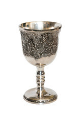 old-time silver cup by inlaid grapevine