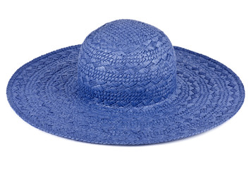 Fototapeta na wymiar Blue Summer Straw Hat Isolated on White