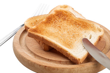 Toast bread on wooden tray