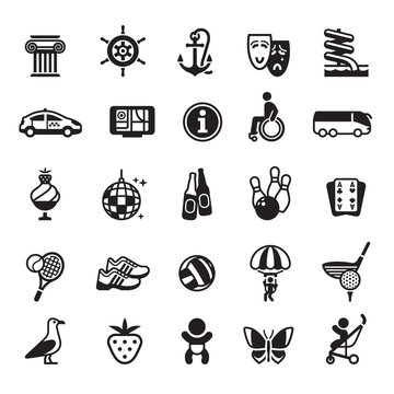 Signs. Vacation, Travel & Recreation. Fourth set icons in black