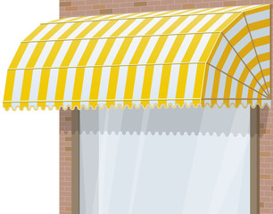 Shop Storefront. Exterior windows with yellow awning.