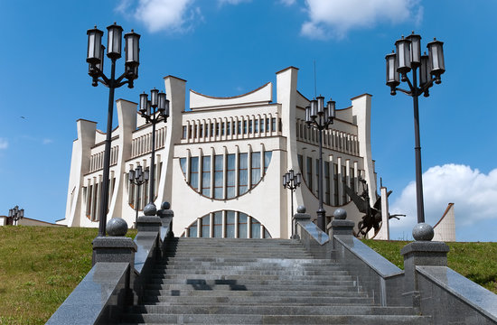 Nice summer day Belarus Grodno cityscape the  famouse theater on