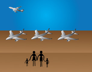 Fototapeta na wymiar family travel with plane