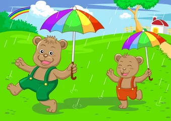Fotobehang beer broer in regenachtige dag © akarakingdoms