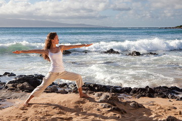Yoga Warrior II Pose in Maui Hawaii