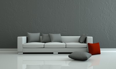 Wohndesign - Sofa mit rotem Kissen