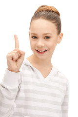 teenage girl with her finger up