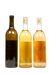 Three Bottles of Wine Isolated on a White Background