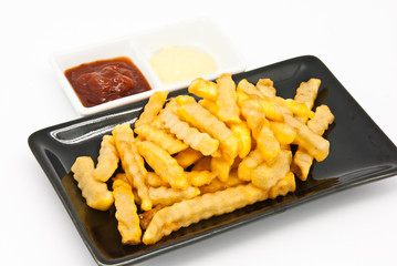 French fries in black plate