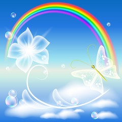 Rainbow, flower and butterfly