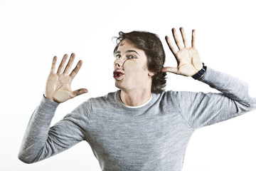 young man crushed on glass