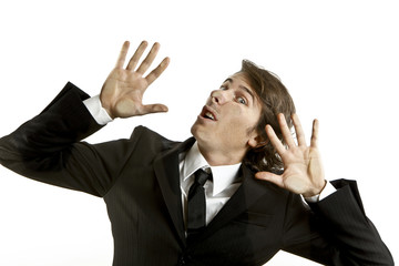 young businessman crushed on a glass
