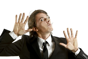 young businessman crushed on a glass