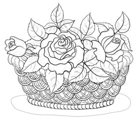 Basket with flowers, contours