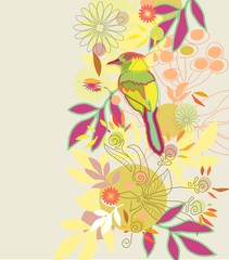 Fototapeta na wymiar Color floral background with bird