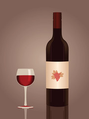 Red wine bottle and a glass