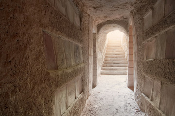 Entrance to Sousse catacombs flooded with light