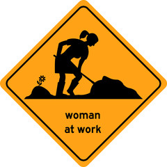 Woman at work traffic sign