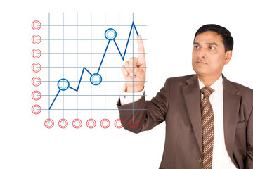 Portrait of mature businessman drawing chart.