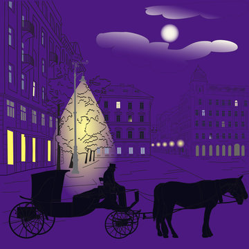 Horse Carriage At Night City