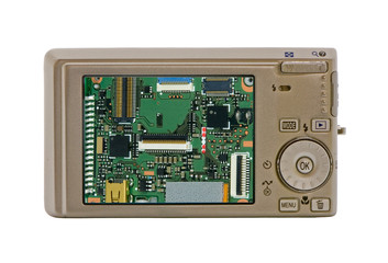 pocket camera with inside view of digital board