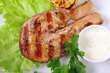 Grilled salmon steak