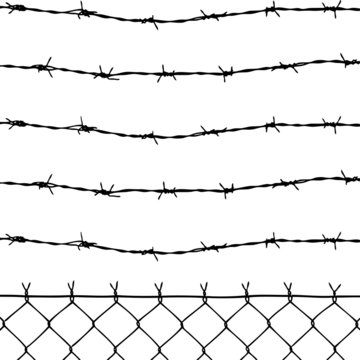 vector of wired fence with five barbed wires