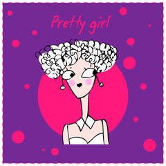 Pretty cartoon girl silhouette card