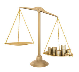 Gold balance. Something cheaper than money, isolated