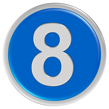 Button blau rund Rand ZAHL 8