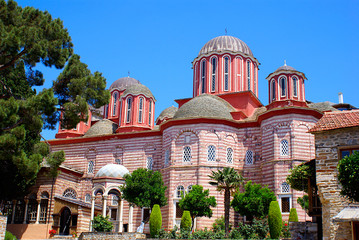 Fototapeta na wymiar Historic church in monastery Xenofon on mount Athos, Greece